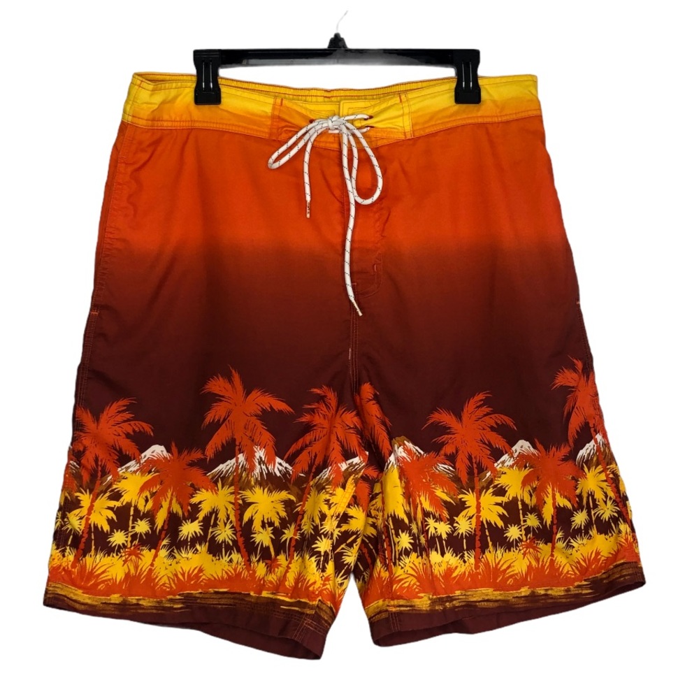 Chaps Orange Palm Tree Swim Trunks size Large